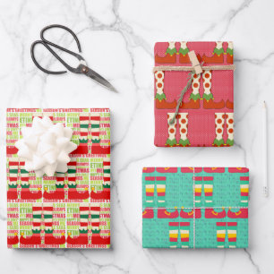 Weihnachts-Elf Niedlicher Spaß Grafik Geschenkpapier Set