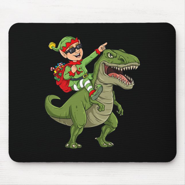 Weihnachts Elf Riding Dinosaur T Rex Boys Kinder S Mousepad (Vorne)