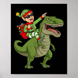 Weihnachts Elf Riding Dinosaur T Rex Boys Kinder S Poster