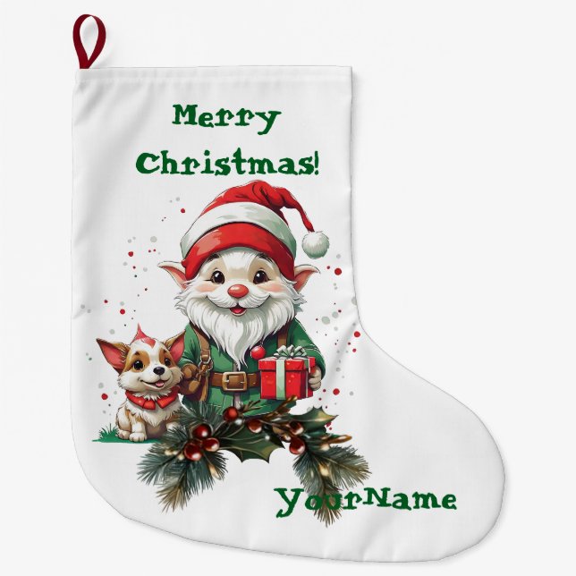 Weihnachts-Elf und Doggo-Strumpf individuell gesta Großer Weihnachtsstrumpf (Vorderseite)