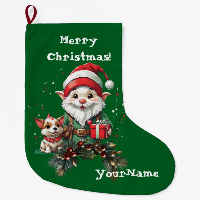 Weihnachts-Elf und Doggo-Strumpf individuell gesta Großer Weihnachtsstrumpf (Vorderseite)