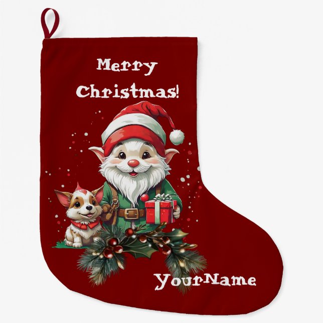 Weihnachts-Elf und Doggo-Strumpf individuell gesta Großer Weihnachtsstrumpf (Vorderseite)