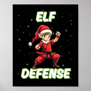 Weihnachts-Elf-Verteidigung Funny Martial Arts Kar Poster