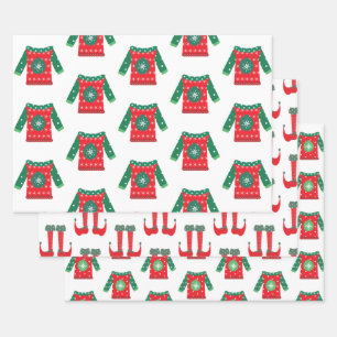 Weihnachts-Elfenfüße und hässliche Pullover Whimsi Geschenkpapier Set