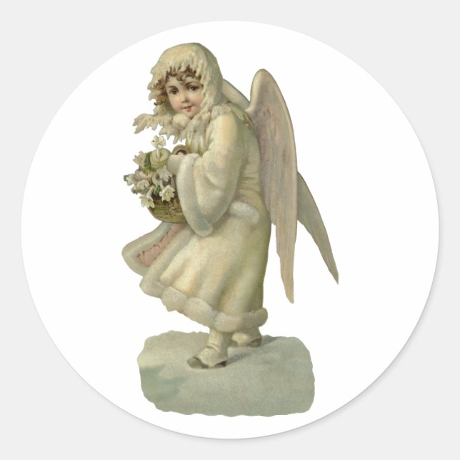 Weihnachts-Engel-Blume, Viktorianischer Die Runder Aufkleber (Vorderseite)