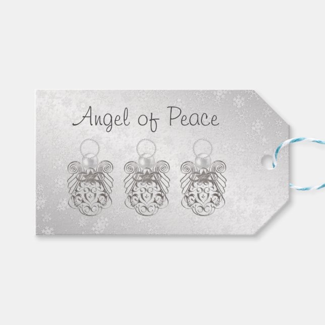Weihnachts-Engel des Friedens Silbergrau "Von:" Geschenkanhänger (Vorderseite (Horizontal))