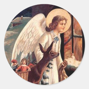 Weihnachts-Engel durch das Fenster schauen Runder Aufkleber