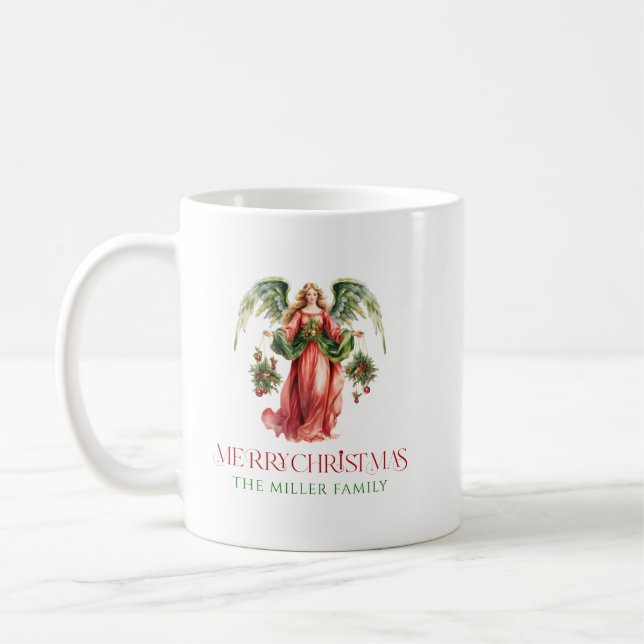 Weihnachts-Engel Frohe Weihnachtstypografie Kaffeetasse (Links)