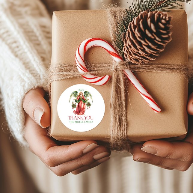 Weihnachts-Engel Frohe Weihnachtstypografie-Klasse Runder Aufkleber (Von Creator hochgeladen)