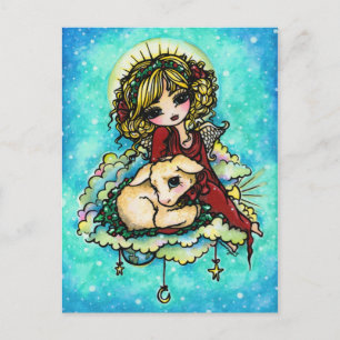 Weihnachts-Engel Lamb Schnee Fantasy Kunst Postkar Feiertagspostkarte