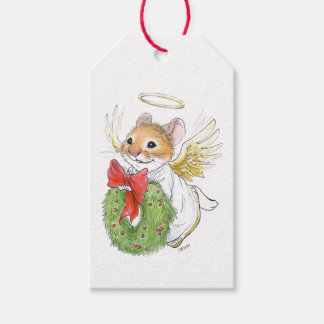 Weihnachts-Engel-Maus mit Wreath-Geschenk-Tag Geschenkanhänger