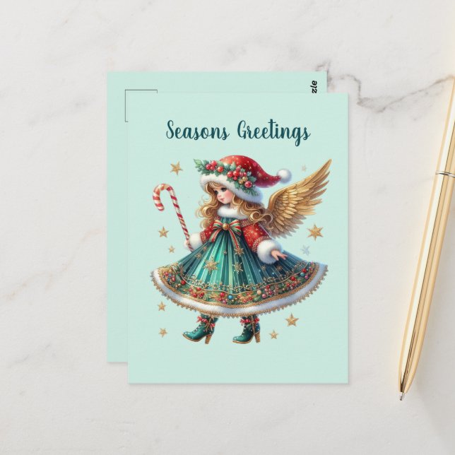 Weihnachts-Engel-Nachricht Postkarte (Vorderseite/Rückseite Beispiel)
