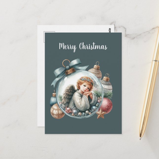 Weihnachts-Engel-Nachricht Postkarte (Vorderseite/Rückseite Beispiel)