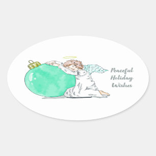 Weihnachts-Engel-Zollaufkleber Ovaler Aufkleber