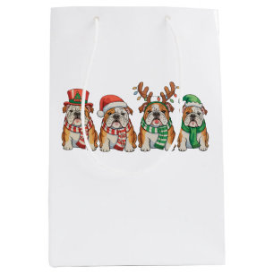 Weihnachts-Englisch-Bulldogge-Hund-Santa-Hut-Renti Mittlere Geschenktüte