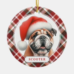 Weihnachts-Englisch-Bulldogge-Keramik-Kreis-Orname Keramik Ornament