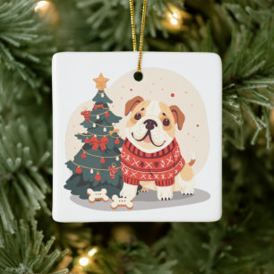 Weihnachts-Englisch-Bulldoggen-Feiertags-Pulli Keramikornament