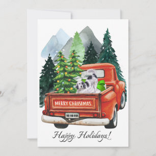 Weihnachts-English-Setter & Vintage-LKW Aquarell Feiertagskarte