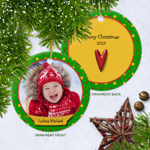 Weihnachts-Erinnerungen - Herz und Sterne Keramik Ornament