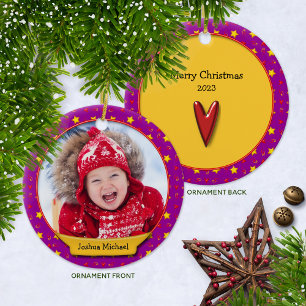 Weihnachts-Erinnerungen - Herz und Sterne Keramik Ornament