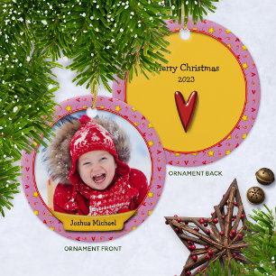 Weihnachts-Erinnerungen - Herz und Sterne Keramik Ornament