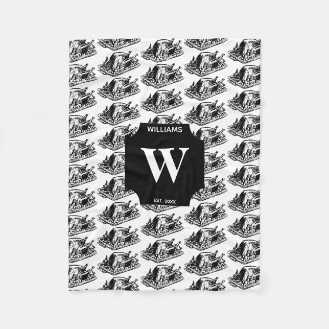 Weihnachts-Erntedank Vintag Türkei Mit Monogramm Fleecedecke (Vorderseite)