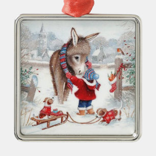 Weihnachts Esel Süße Familie Ornament Aus Metall
