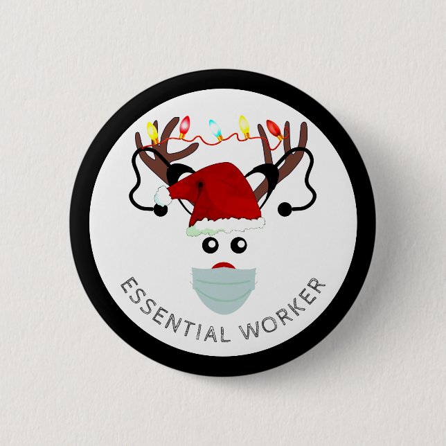 Weihnachts-Essenzielle Arbeiter-Rendite in Gesicht Button (Vorderseite)
