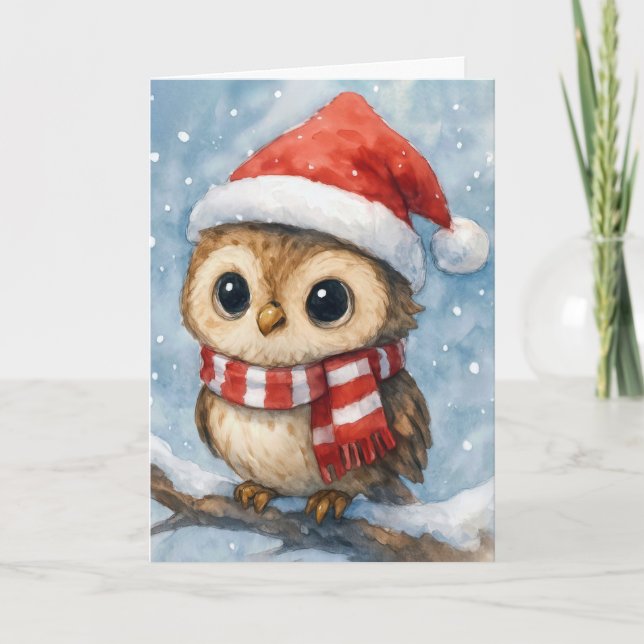 Weihnachts-Eule in Schneeflocken Karte (Vorderseite)