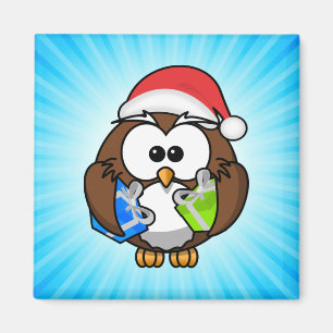 Weihnachts-Eule mit Weihnachtsmannmütze-15840 Magnet