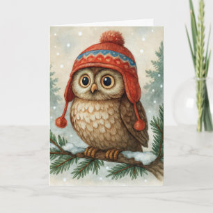 Weihnachts-Eule mit Winterhut Karte