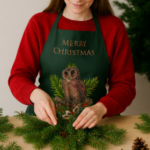 Weihnachts-Eule Natur- und Wildlife-Feiertags Grün Schürze