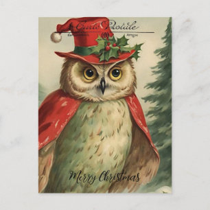 Weihnachts-Eulen-Collage im Vintage-Stil Postkarte