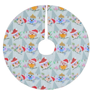 Weihnachts-Eulen-Muster Polyester Weihnachtsbaumdecke