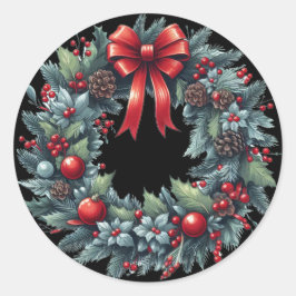 Weihnachts-Evergreen-Wreath-Grußkarte Runder Aufkleber