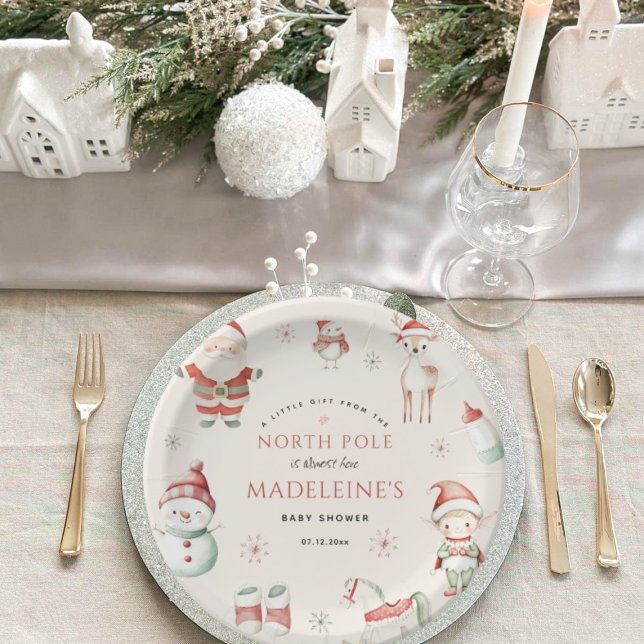 Weihnachts-Express-Lieferung Kinderdusche von Nort Pappteller (North Pole Christmas Express Delivery Baby Shower Paper Plates)