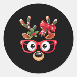 Weihnachts-Familien-Rentier-Gesicht-Gle Damen Runder Aufkleber