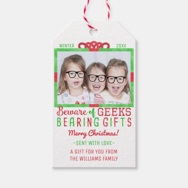 Weihnachts-Familienfest Foto | Funny Geeks Geschenkanhänger (Vorderseite)