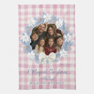 Weihnachts-Familienfoto-Küchenhandtuch mit rosa Gi Geschirrtuch