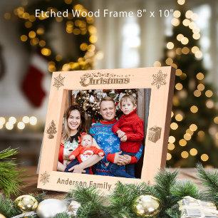 Weihnachts Familienname Tree Schneeflocken 10x8 Geätzte Rahmen