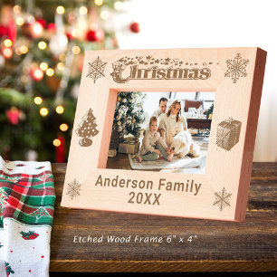 Weihnachts Familienname Tree Schneeflocken 6x4 Geätzte Rahmen