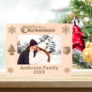 Weihnachts Familienname Tree Schneeflocken 7x5 Geätzte Rahmen