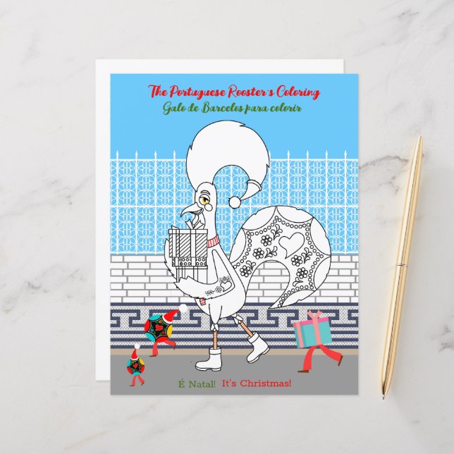 Weihnachts-Färben Portugiesisches Kinderroster (Vorderseite/Rückseite Beispiel)