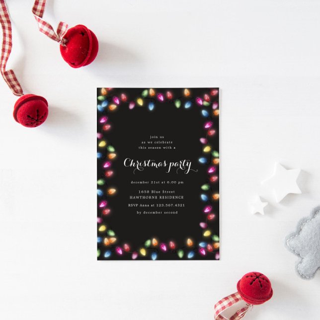 Weihnachts-farbene Lichter Weihnachten Party Einla Einladung (Von Creator hochgeladen)