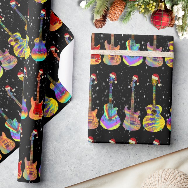 Weihnachts-farbiges Gitarrenmuster Geschenkpapier (Christmas colorful guitar pattern Guitarist musician music teacher )