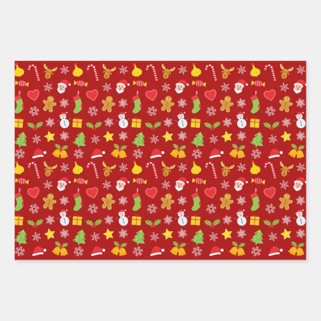 Weihnachts-farbiges Muster Geschenkpapier Set (Vorderseite)