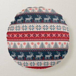 Weihnachts-Faux-Strickmuster Nordic-Thema Weihnach Rundes Kissen