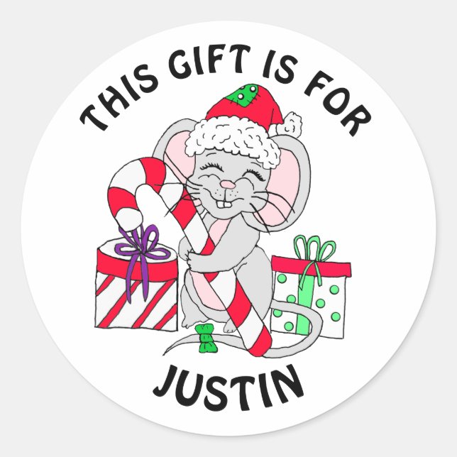 Weihnachts-Feierliche Maus mit Geschenkartikelmark Runder Aufkleber (Vorderseite)