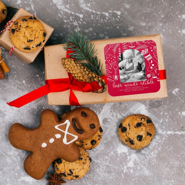 Weihnachts-Feiertag Backen Rotes Foto Quadratischer Aufkleber (Von Creator hochgeladen)
