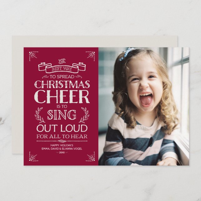 Weihnachts-Feiertag-Foto in Magenta Feiertagskarte (Vorne/Hinten)